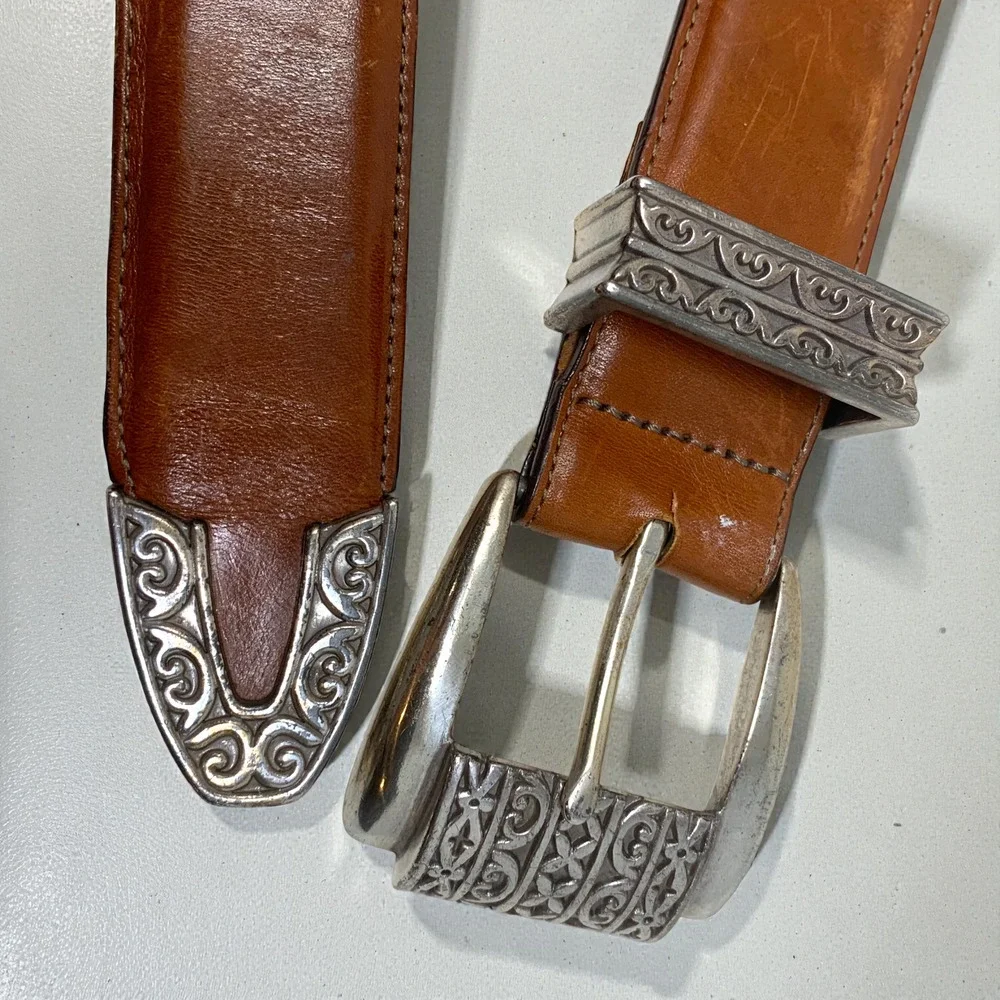 Vintage 1995 Brighton Museum Collection Leather Belt Sz M 43407 Roman Heart